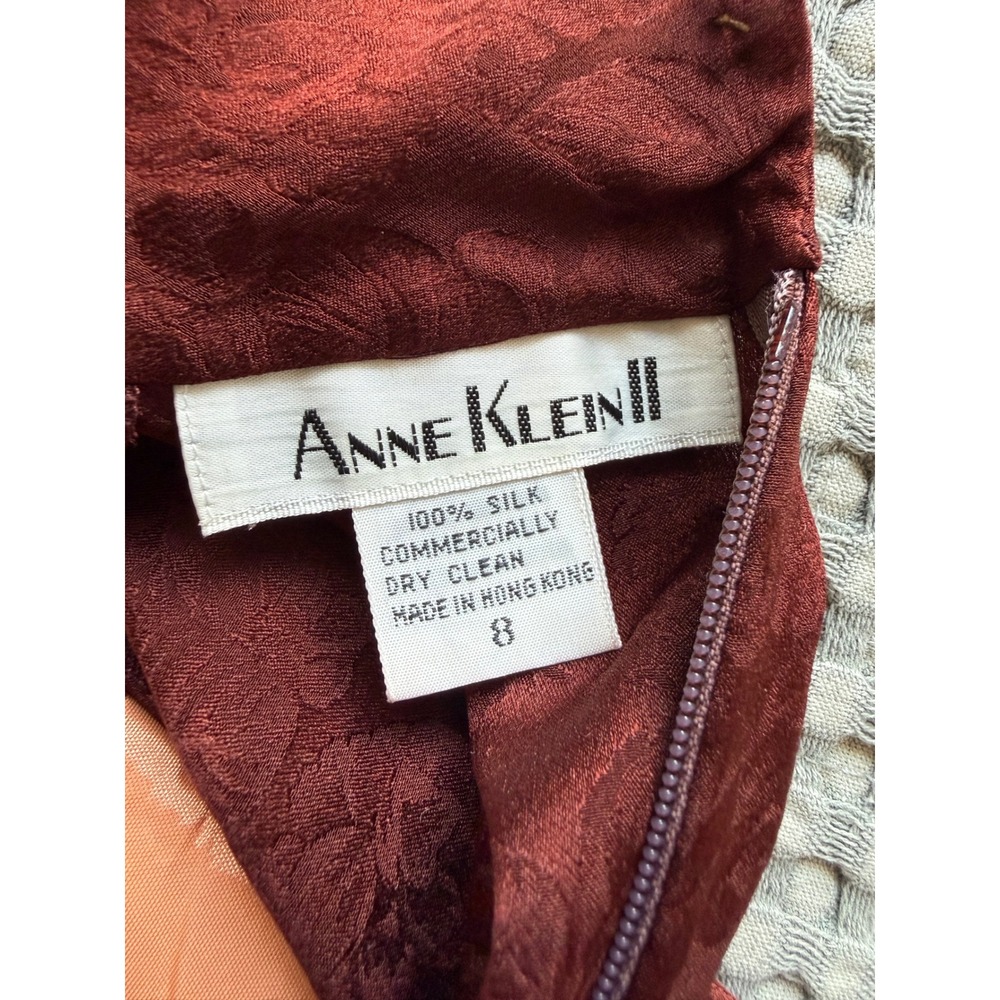 Anne Klein II Blouse Women 8 Burgundy Silk Floral Jacquard Mock Neck Vintage - Picture 3 of 13